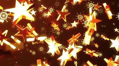 Shiny Golden Stars and Snowflakes Holiday Background Loop