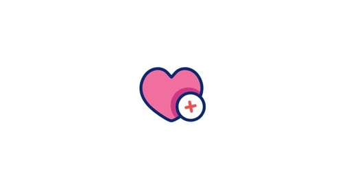 Animated Heart Icon with Plus to Checkmark Transformation