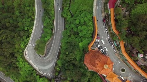 Genting Highland winding road top aerial view, Malaysia