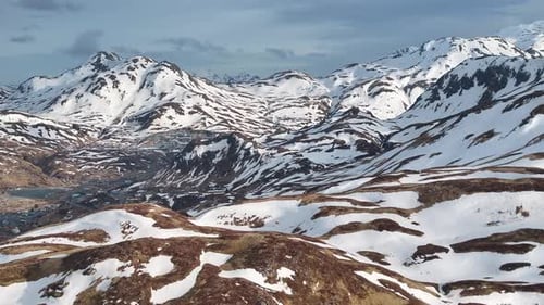 Aerial view of snowy mountains in winter, United States.