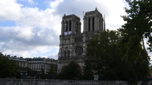The facade of Notre Dame Cathedral in Paris, France