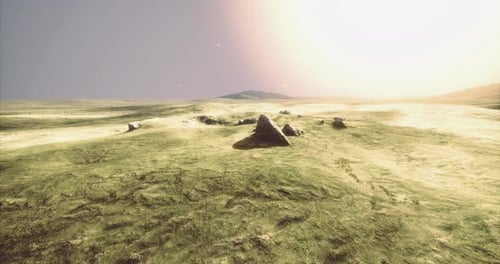 Expansive Alien Landscape Reveals Glowing Horizon Under a Twilight Sky