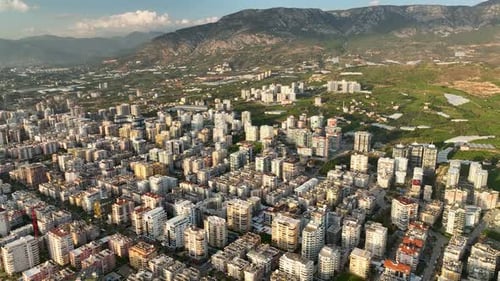 Panorama Of The Buildings On The Coastline City Alanya Turkey Aerial View
