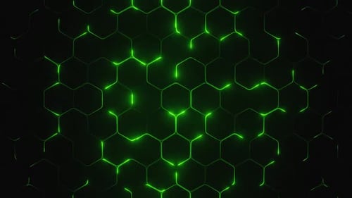 Glowing green hexagonal pattern on dark background