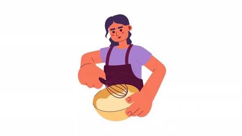 Hispanic woman whipping cream with whisk cartoon animation