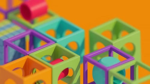 Abstract 3D Cubes and Spheres Playful Motion Background