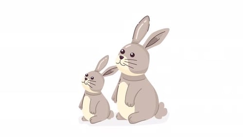 Cute Animated Rabbits Blinking, Parent and Child Flat Design