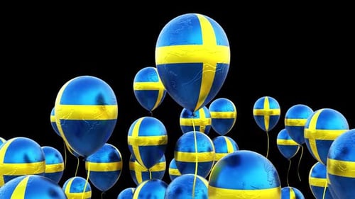 Swedish Flag Balloons Floating Upwards Celebration Animation