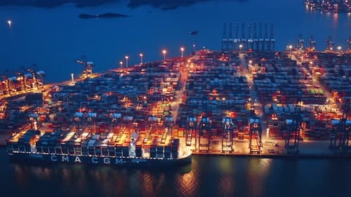 Shenzhen ,Aerial footage of Yantian international container terminal in Shenzhen city