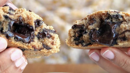 Delicious Chocolate Chip Cookie Pulled Apart, Close Up