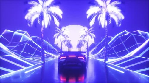 Sport Car Riding Synthwave Bacground