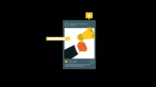 Flat Design Social Media Marketing Animation with Hand and Megaphone