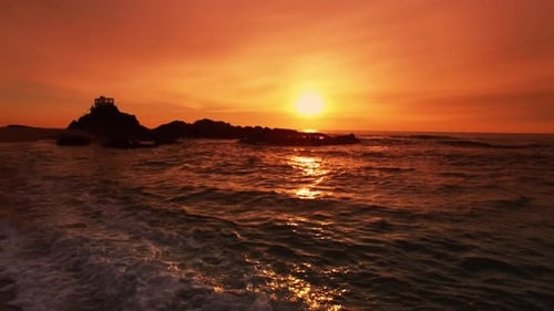 Sunset over the Sea waves Amazing Orange Sunset