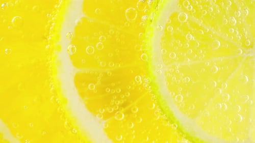 Lemon Slices in Bubbly Water, Close-Up