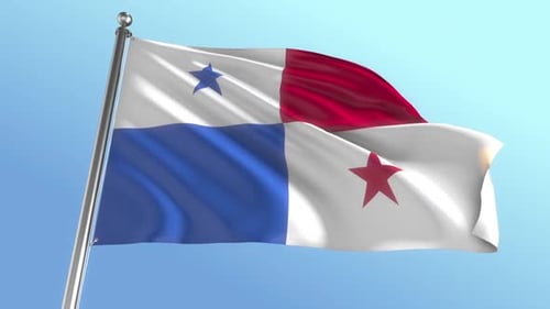 Realistic Panama Flag Waving Against Clear Blue Sky