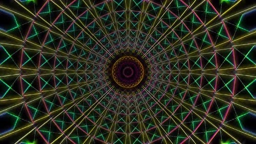 abstract lines of colorful twinkling light shining round shape in the middle, black background