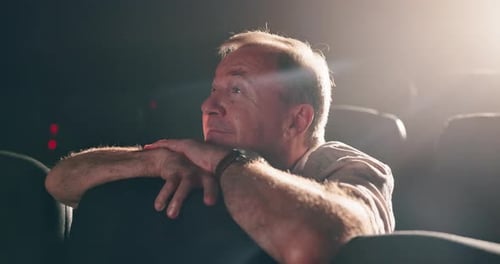 Old man, nostalgia or thinking, happy or memory of peace, hope or planning of vision, idea or joy