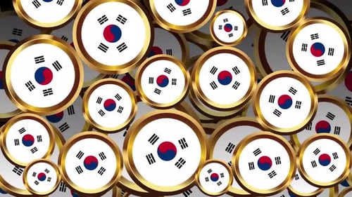 Transição de crachá com impressão da bandeira da Coreia do Sul