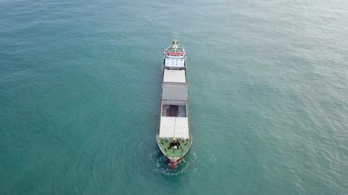 Cargo Ship at sea,Top down drone footage