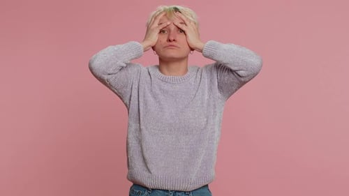 Scared Fearful Woman Terrified Danger Problems Suffering Phobia Anxiety Disorder Expresses Fear