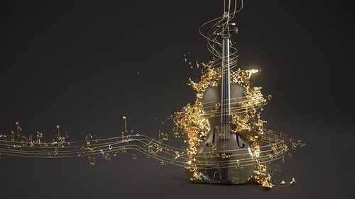 Abstract violin with flying gold music notes
