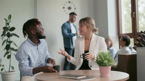 Friendly Office Coffee Break Conversation