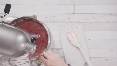 Preparing Red Velvet Cake Batter with Stand Mixer