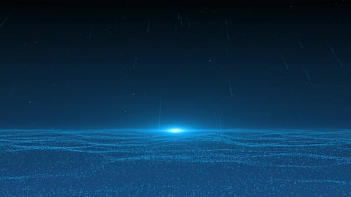 Onda cibernética digital hecha de partículas que fluyen líneas digitales con un fondo de ciberespacio