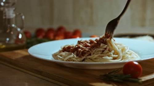 Delicious Plate of Spaghetti with Tomato Sauce Close Up