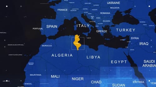 Digital World Map Glitch Reveal and Country Highlight