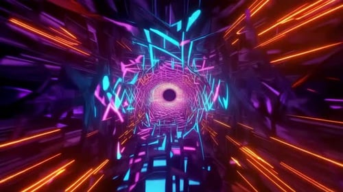 Futuristic Neon Tunnel Flythrough Animation
