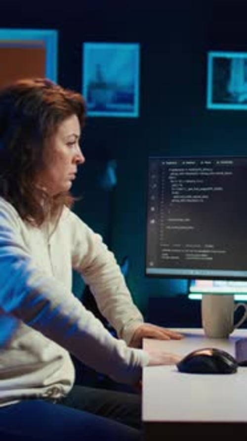 Vidéo verticale Un expert en informatique fait une pause de travail pour détendre ses muscles