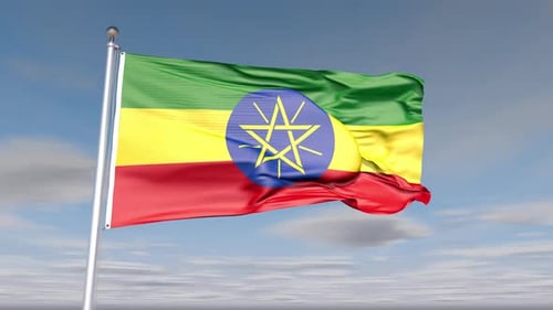 Ethiopian Flag Waving in the Wind