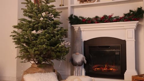 Christmas tree and fireplace holiday home decorations
