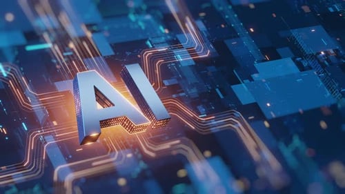 Texte AI d'intelligence artificielle sur fond de circuit imprimé futuriste