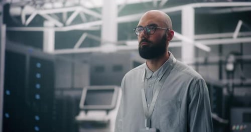 Man with Beard Standing in Data Center
