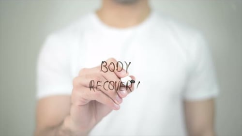 Body recovery, Man Writing on Transparent Screen