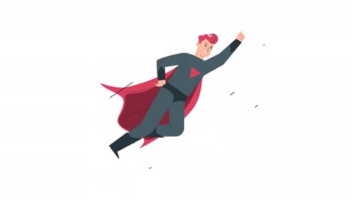 Animated Flat Design Flying Superhero Character