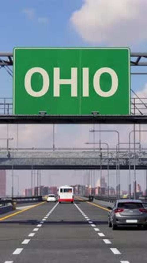 OHIO Road sign on Highway Vertical Video