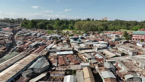 Aerial view of kibera slum and greenery, Kenya.