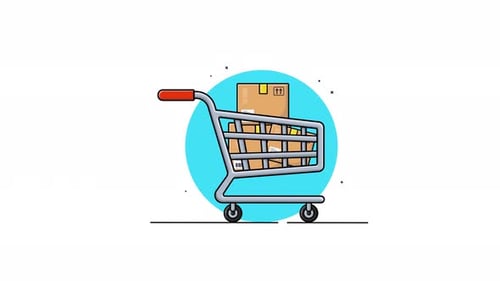 Animated Flat Design Shopping Cart Loading with Boxes