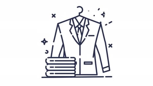 Animated Line Art Icon of Clean Suit and Folded Laundry