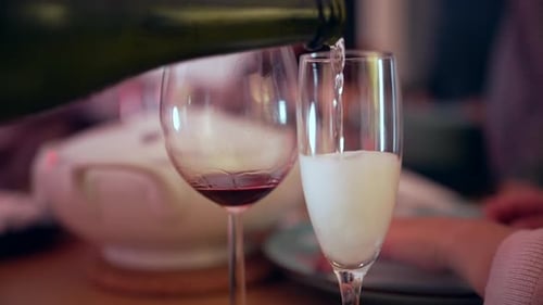 Pouring Champagne into Glass for Holiday Celebration, Festive Close-Up