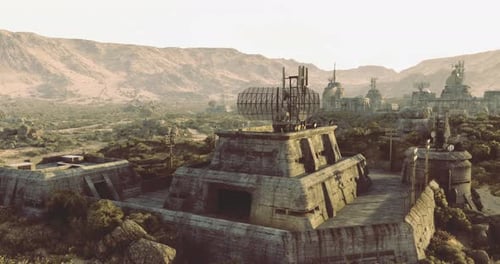 Abandoned Industrial Complex Amidst Rugged Terrain Under Bright Daylight