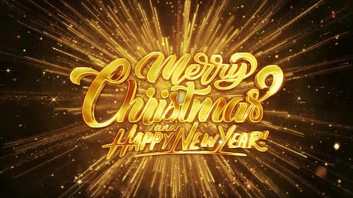 Merry Christmas and Happy New Year with Fireworks and Glittering Gold Particles Background
