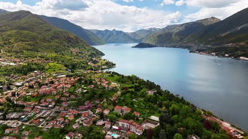 Aerial drone view of the village Bellagio near Lake Como, Italy