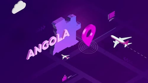 Futuristic Isometric Angola Map Travel Animation