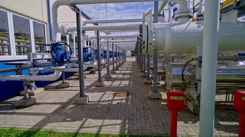 Industrial gas valves and piping at a gas pumping station