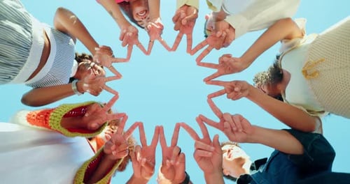 Star, students and teamwork with hands of people for support, college and education