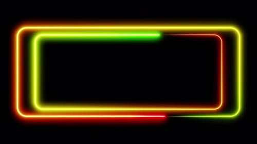 3D-Renderer mit zufälligem doppeltem Neonrahmen, grünen und roten Lichtern, Bewegungsschleifen, quadratisch auf schwarzem Hintergrund
